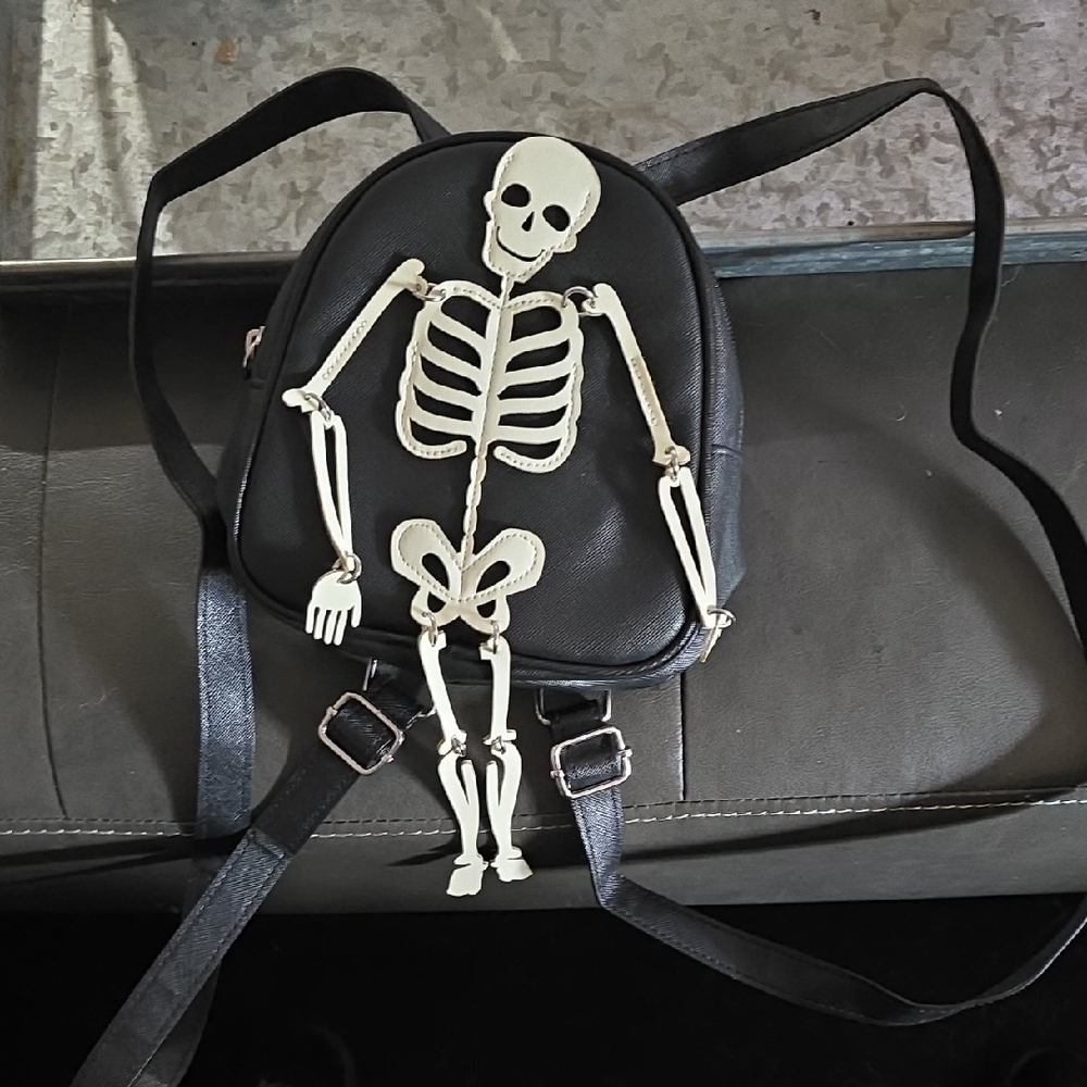 Black Backpack with Skeleton Design